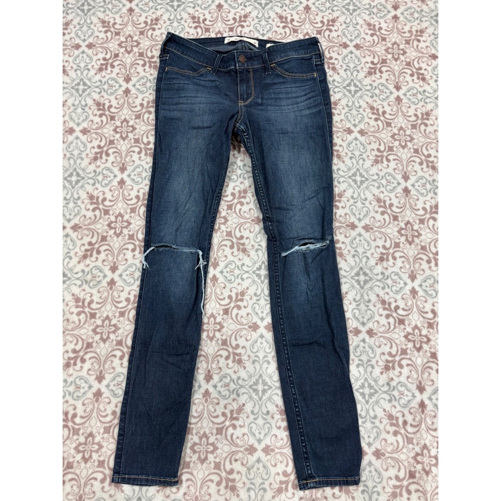 Hollister Low Rise Jean Legging Dark Wash Distressed Knee Skinny W26 L28 3R